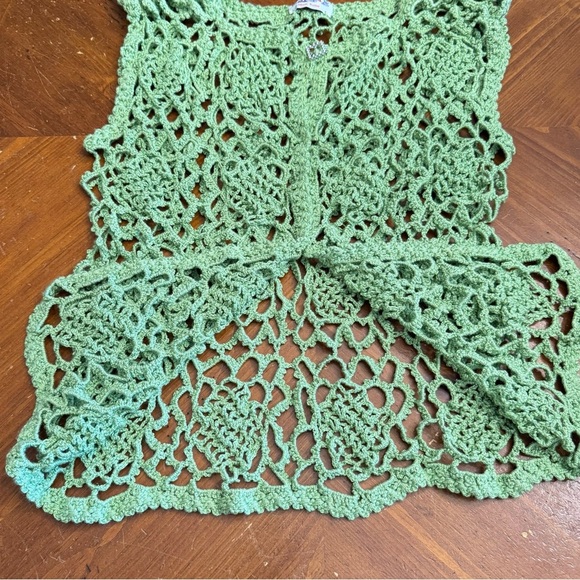 Vintage Hand Crochet Knit Vest Women’s Medium Green Sweater Sleeveless Boho - Picture 13 of 16